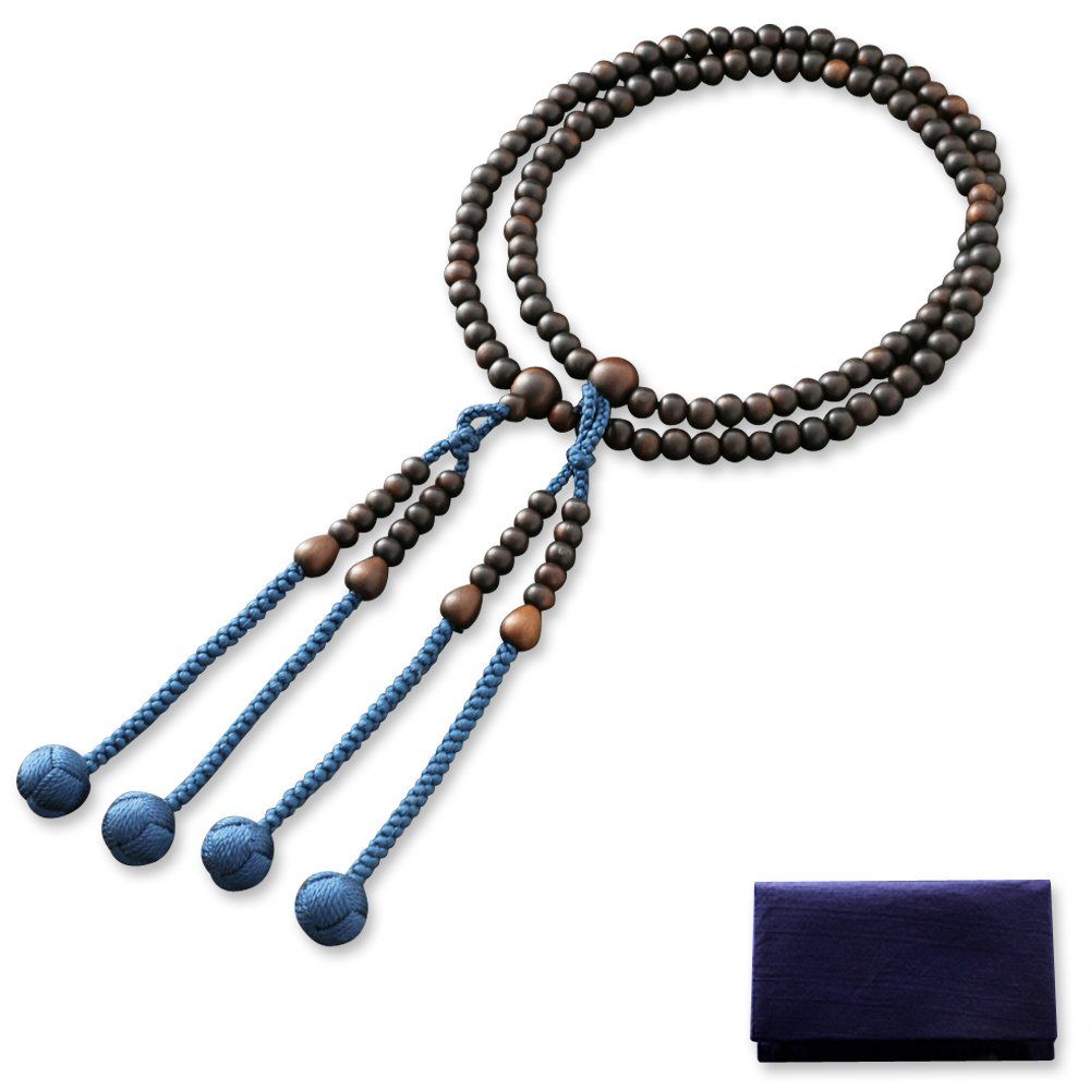 新品 京仏壇はやし 数珠 真言宗 尺二 黒檀 (素挽き) (男性用) 正式 本式 【 数珠袋セット 】 SM-033 京都 念珠
