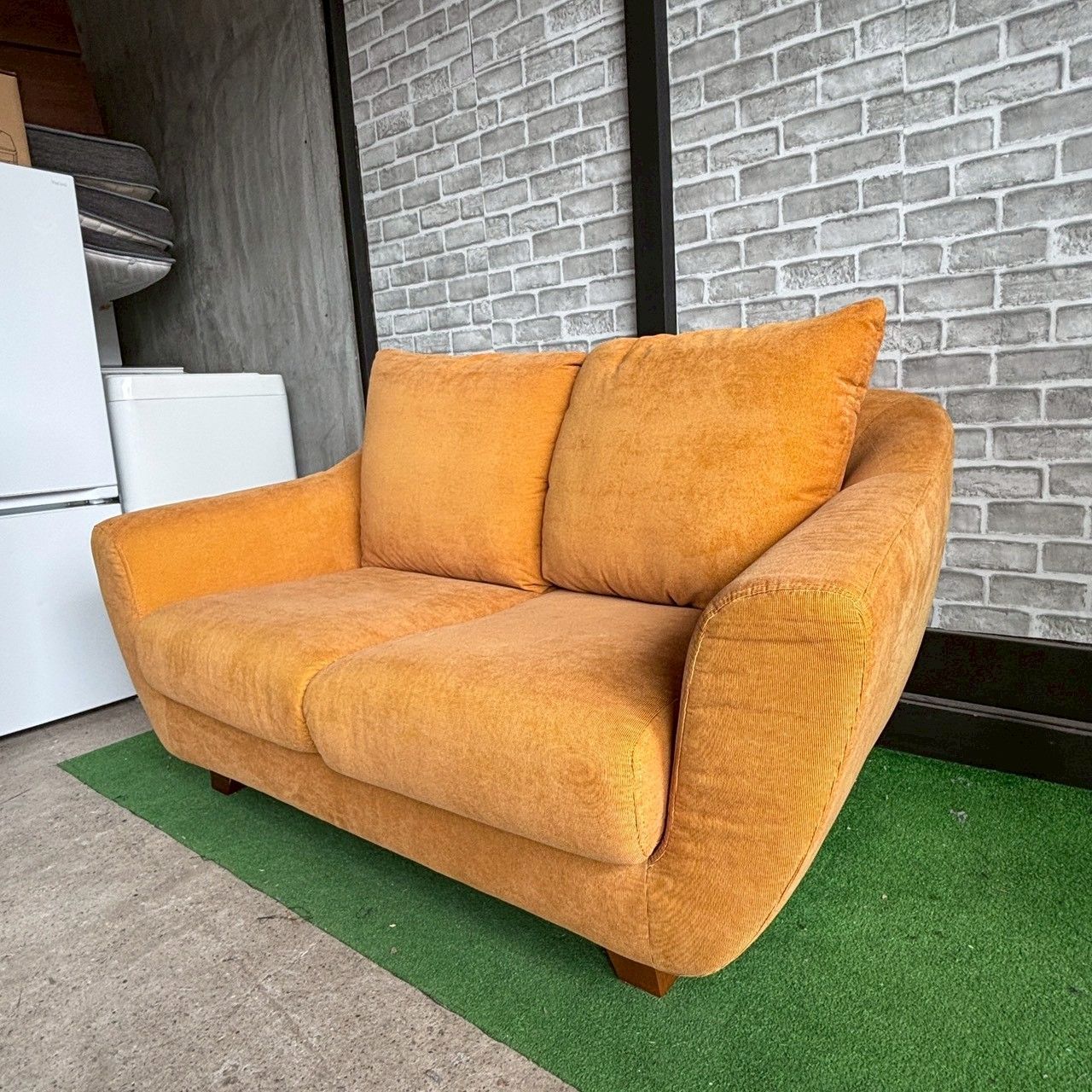 ソファ 2人掛けソファ オレンジ カバー取り外し可能 美品 コーデュロイ