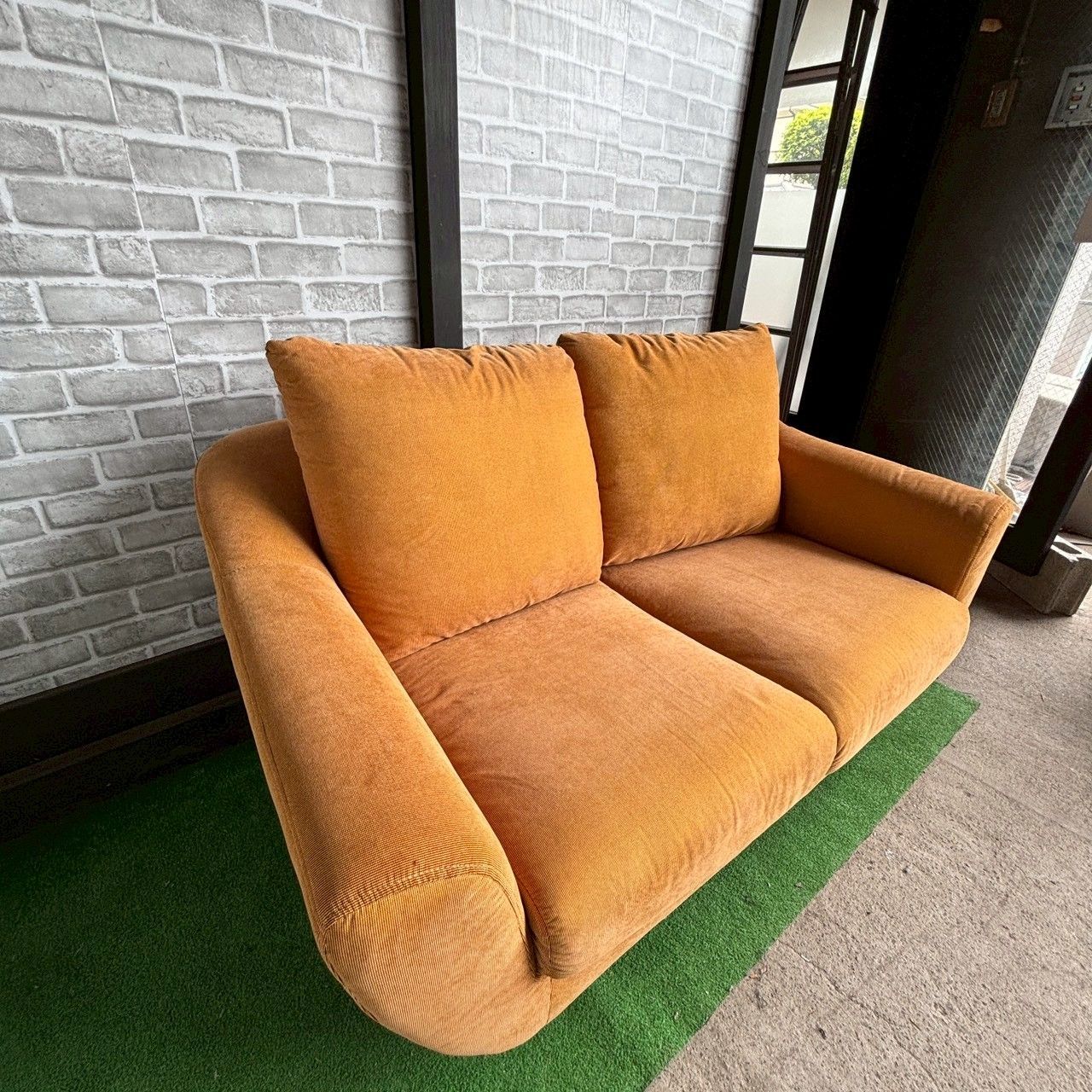 ソファ 2人掛けソファ オレンジ カバー取り外し可能 美品 コーデュロイ