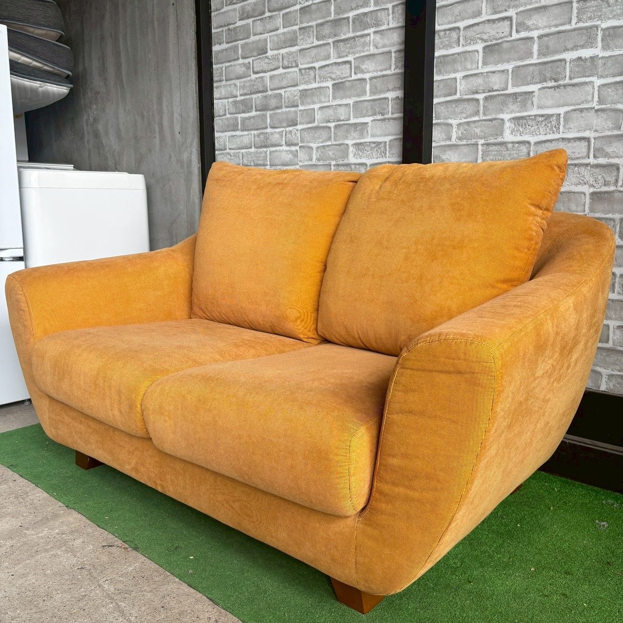 ソファ 2人掛けソファ オレンジ カバー取り外し可能 美品 コーデュロイ