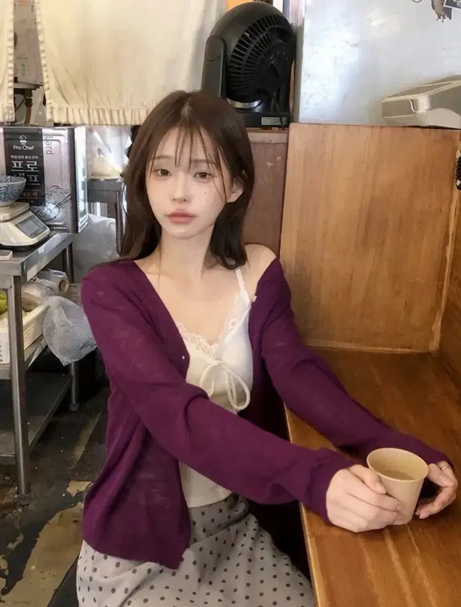 新品) ルーズフィット Vネック 夏 カーディガン PURPLE パープル