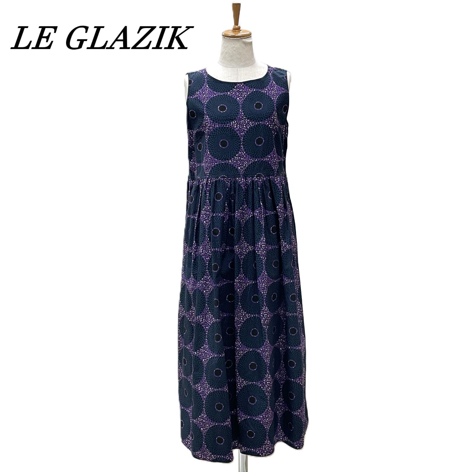 LE GLAZIK ルグラジック バティック柄ノースリーブロングワンピース 36 パープル系