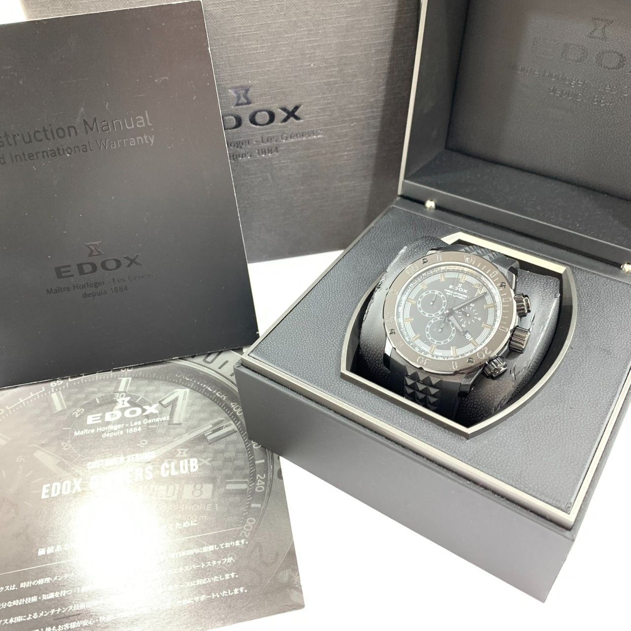 【極美品!!】 EDOX CHRONOFFSHORE エドックス クロノオフショア1 オールブラック 10221-37N3-N1GD3 日本限定モデル クォーツ SS 腕時計 メンズ