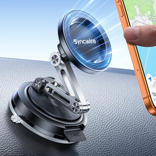 【超強力マグネット搭載】Syncwire MagSafe対応 車載スマホホルダー（3軸調整）真空吸盤式 マグネット スマホホルダー（ダッシュボード/フロントガラス）交換用吸盤付き 360度回転 折りたたみ iPhone 17～12 Pro M ec9bc78a