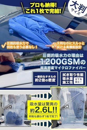 AURAX【洗車系インフルエンサー監修】洗車 タオル 1200GSM マッハドライヤー 超吸水 マイクロファイバー 一発拭き上げ 大判＋小判セット（ブルー） 車 洗車用品(沖縄・離島の方発送不可）) 354cb737｜詳細画像