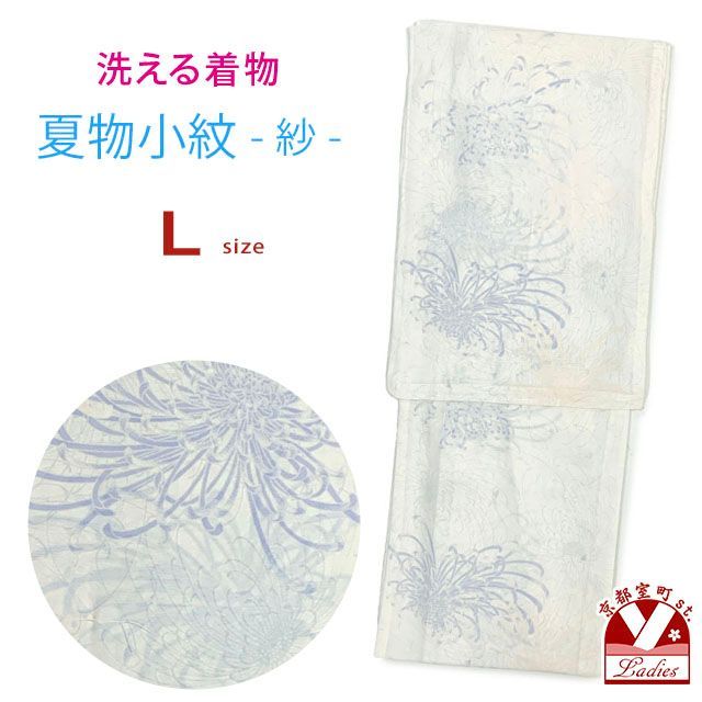 洗える着物 小紋 紗 夏着物 単品 レディース 仕立て上がり 着物 Lサイズ「生成り、糸菊」osl2511