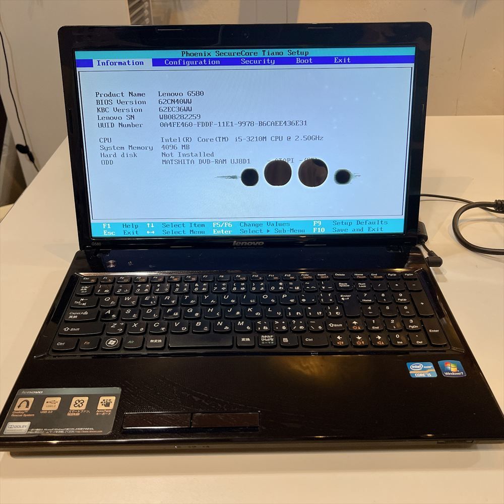 ジャンクPC】 LENOVO G580 ノートPC メモリなし HDDなし HJ-0020