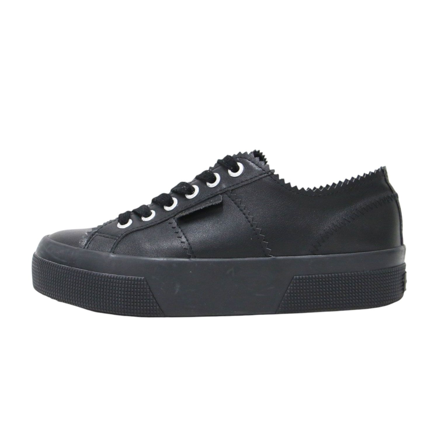 SUPERGA スペルガ × PELLICO サイズ:37(23.5cm) | 25春夏 レザー プラットフォーム スニーカー / シューズ | ローカット レースアップ フラット 厚底 撥水加工 | ブラック | コラボ 別注 靴【レディース】【中古】