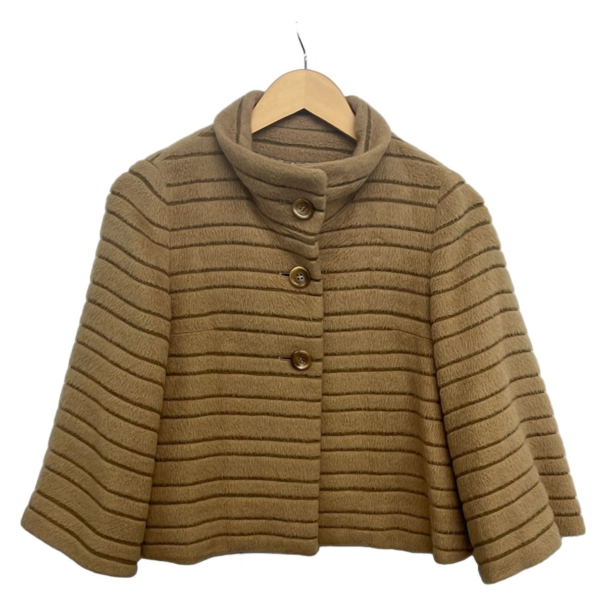 ANAYI(アナイ) コート サイズ38 M レディース美品 - ベージュ 七分袖/ボーダー/ショート丈/冬