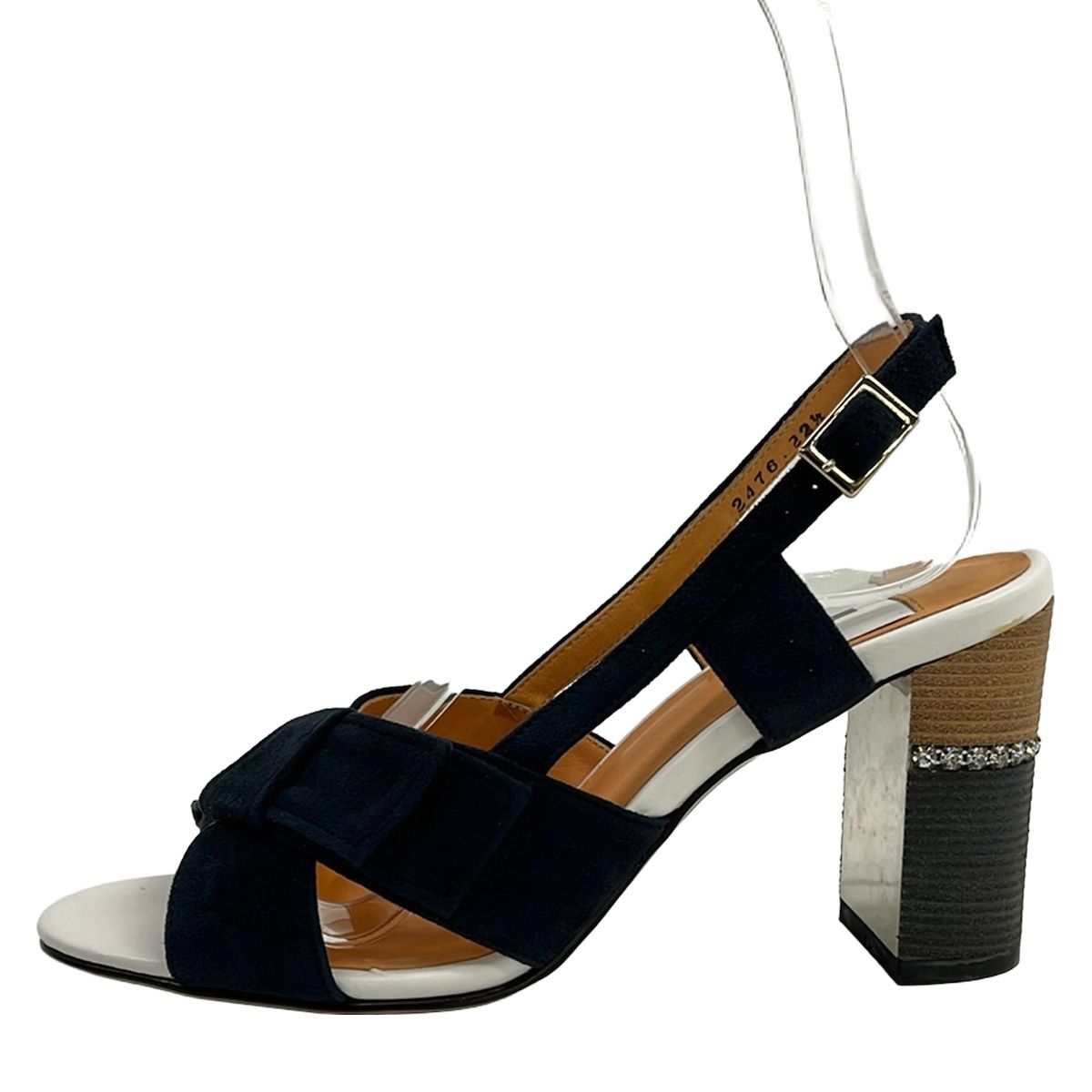 LANVIN en Bleu(ランバンオンブルー) サンダル 22 1/2 レディース - ダークネイビー リボン/ラインストーン