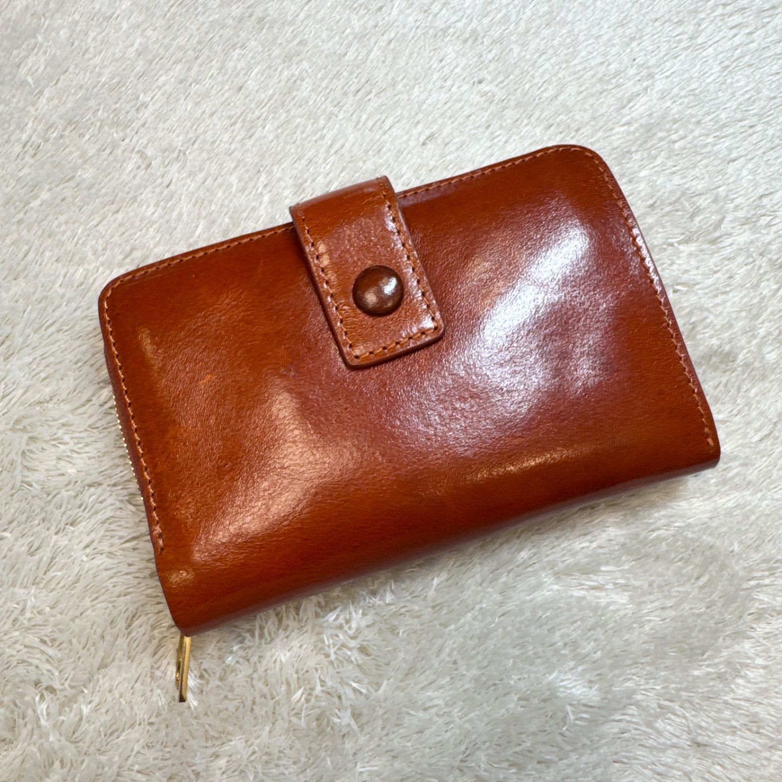 二つ折り財布 本革 上質レザー ブラウン - メルカリ