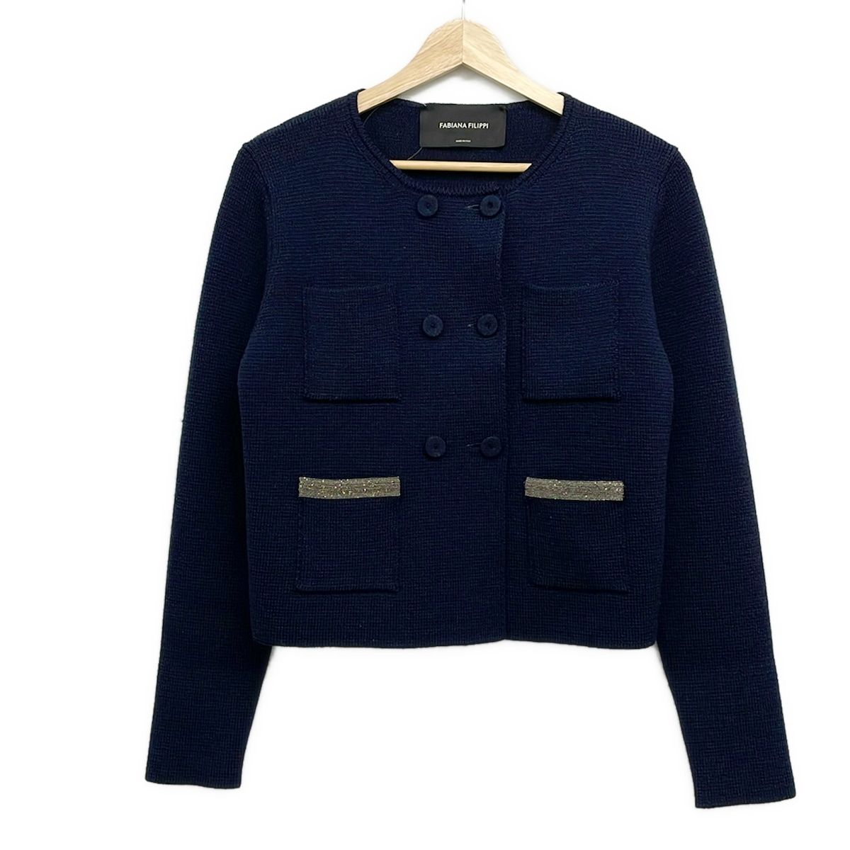 ファビアーナフィリッピ ジャケット サイズI 40/XS レディース - ダークネイビー×シルバー 長袖/ニット/ボールチェーン/秋/冬