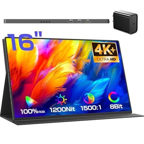 EVICIV 4K モバイルモニター 16インチ 高輝度 1200Nit 非光沢 QLED 人気 ポータブルモニター UHD 3840×2400 16:10黄金比 100% sRGB 1500:1コントラスト モバイルディスプレイ 保護カバー c722bc44