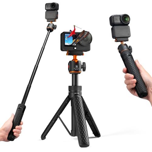 K&F CONCEPT Osmo Action 6/Osmo Nano対応 自撮り棒 三脚 じどり棒 一体設計 マグネットクイックリリース オズモアクション6 ミニ三脚 軽量 高さ調整 360° 調整 多角度撮影 1/4 インチ拡張インターフ 52c6394c