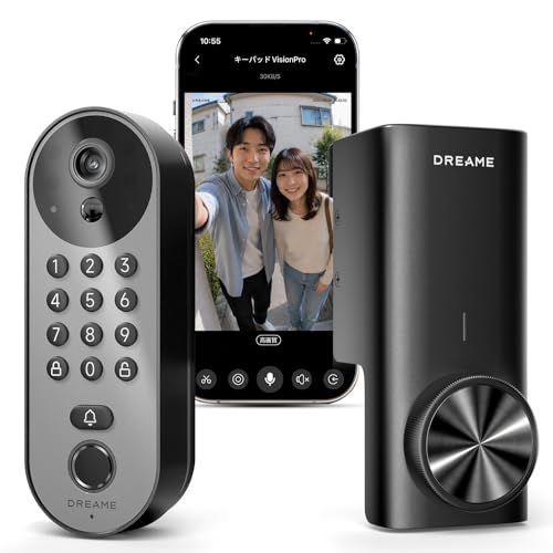Dreame スマートロック Vision Pro スマートキー オートロック カメラ付き 玄関ドア 後付け AI指紋認証 Wi-Fi直結 2K見守り ドアベル一体型 工事不要 Alexa/Google Assistant対応/ 204616a4