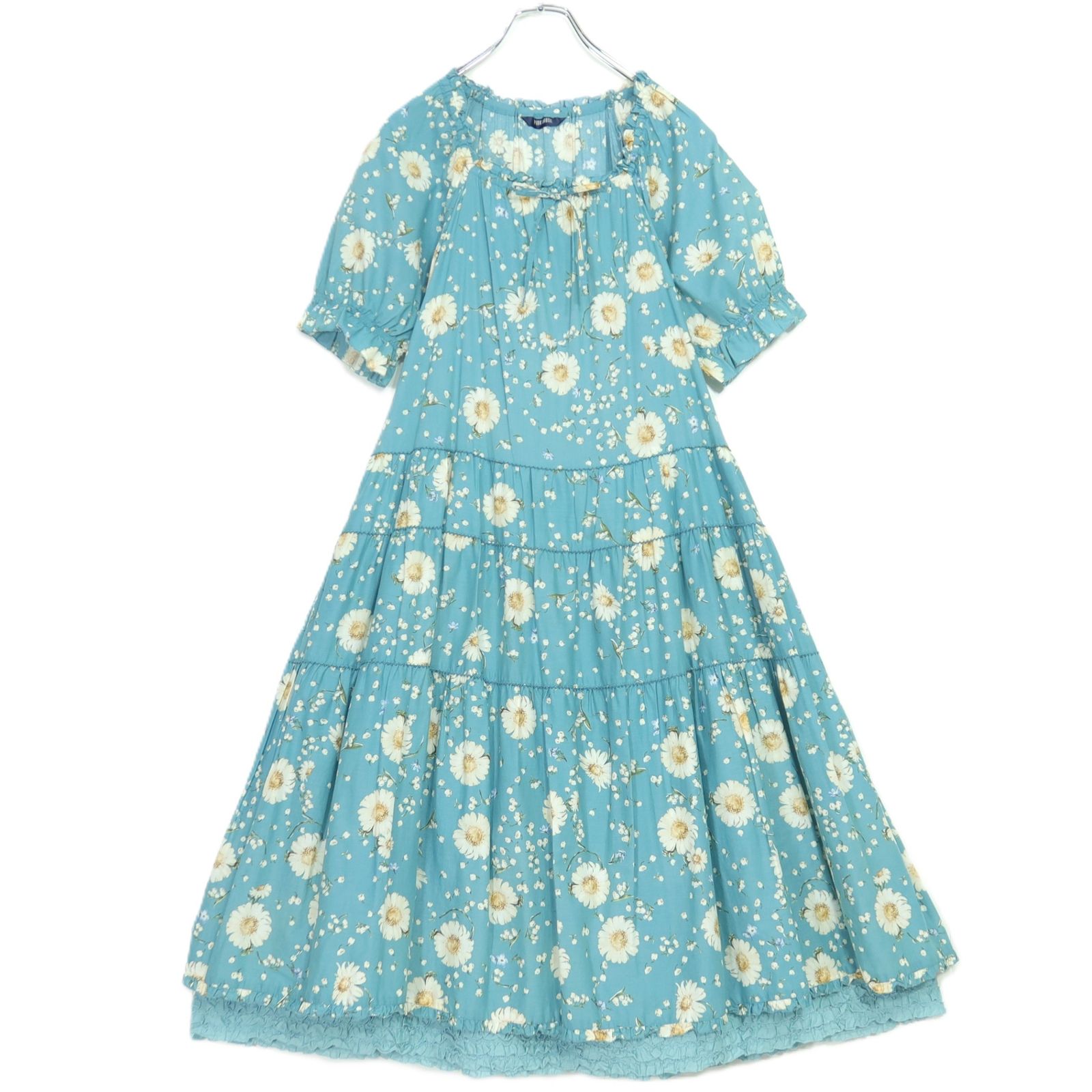 【美品】ピンクハウス★ひなぎくpt♪ふんわりローンワンピース ブルーグリーン系 裾段々フリル♪薄手 z20243
