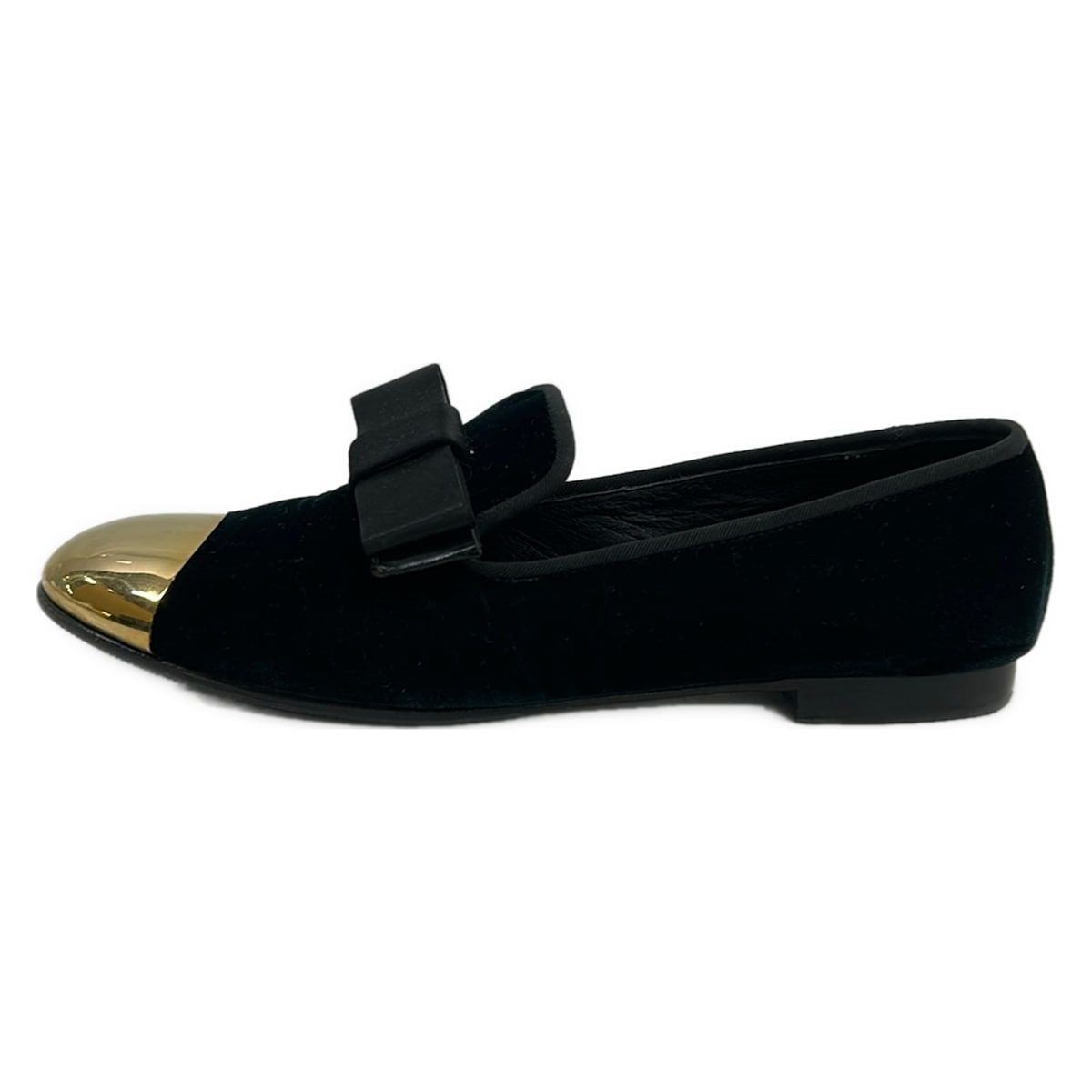 giuseppe zanotti(ジュゼッペザノッティ) フラットシューズ 37 レディース - 黒×ゴールド リボン/アウトソール張替済