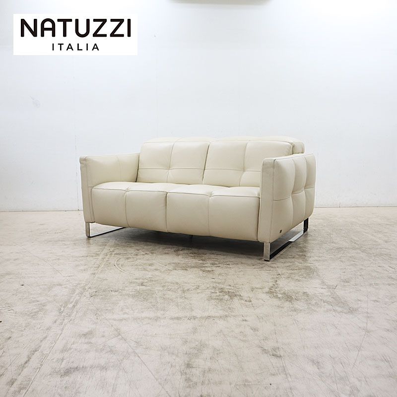 ◆Natuzzi◆ ナツッジ PHILO 2957 フィロ レザー/総革 2Pソファ/2人掛けソファ W1660 可動ヘッドレスト アイボリー 54,000円