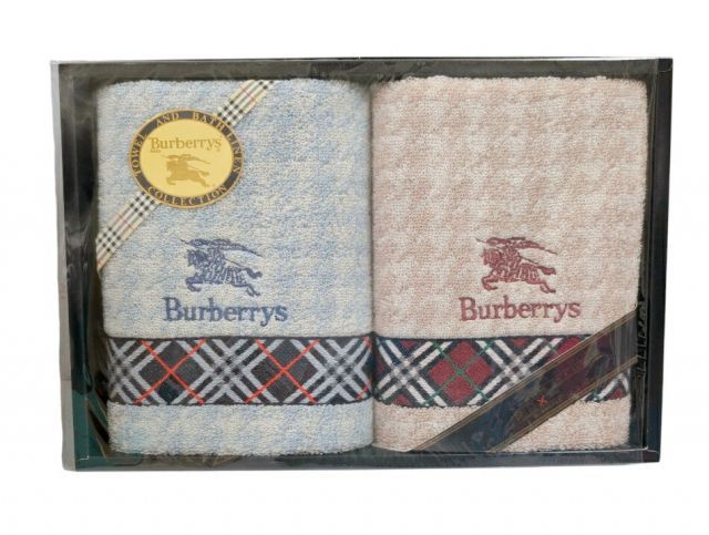 未使用 バーバリーズ BURBERRYS タオルセット 西川産業 2枚 フェイスタオル フェースタオル コットン 綿 100％ ブルー ピンク 2枚セット 未使用品 ブランド雑貨　