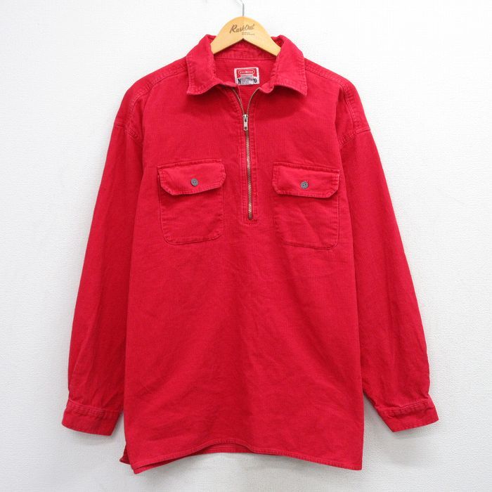 XL/古着 マルボロ 長袖 ハーフジップ シャツ メンズ 90年代 90s コーデュロイ 大きいサイズ コットン 赤 26apr23