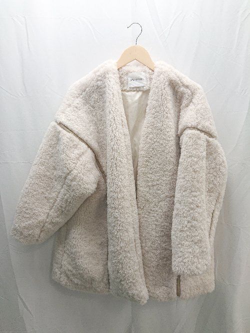 ◇ STYLEMIXER スタイルミキサー オーバーサイズ 合皮パイピング ボア 防寒 長袖 コート サイズS ホワイト E 1301230022480 レディース 【1301230022480】