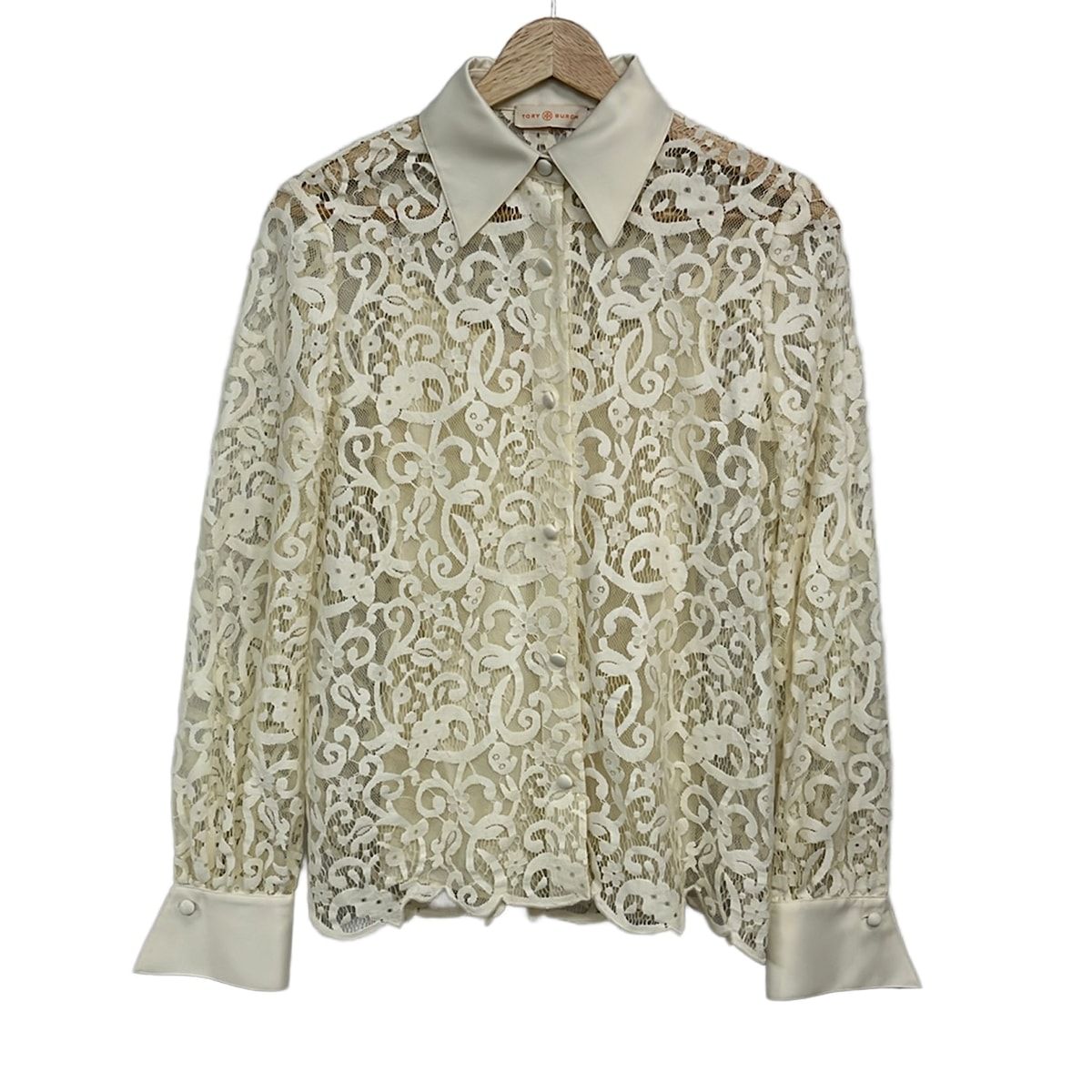 TORY BURCH(トリーバーチ) 長袖シャツブラウス サイズ0 XS レディース - アイボリー メッシュ/シースルー/インナー付き