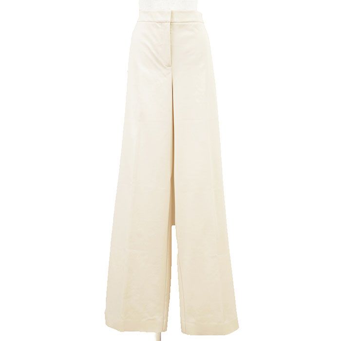 SALE【未使用】MaxMara マックスマーラ パンツ ストレッチジャージー サイズ L レディース コットンブレンド ワイドフィット ロング ボトムス ハンガー付属 アイボリー ルーマニア製