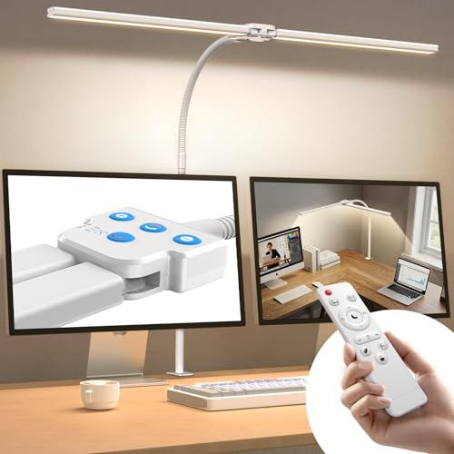 【2025新登場】Hoxhyon デスクライト LED 白 クランプ式 卓上ライト 電気スタンド 目に優しい【ダブル光源 広範囲・高均一照明・無線リモコン・5段階調色調光・角度自由調節・タイマー】 デスクスタンド デスクランプ テーブルライト 57e4db9f