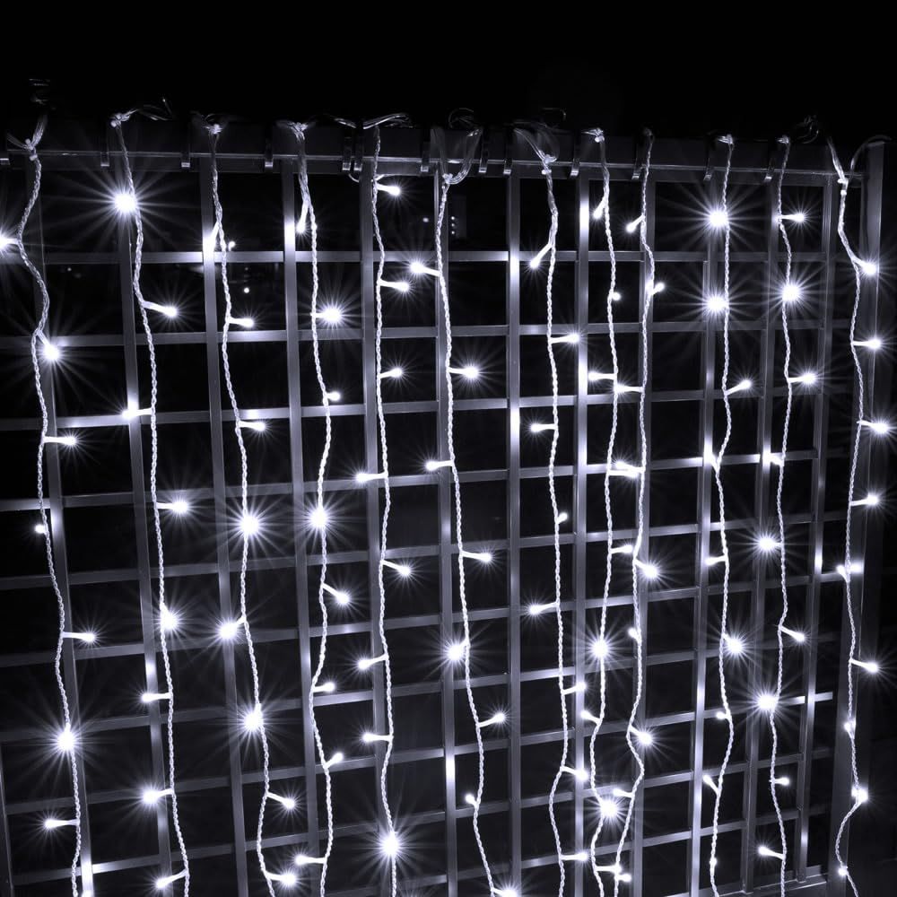 QUALISS イルミネーション LED カーテン ライト 180球 長さ 3.25m 高さ 1.4m ホワイト 白 屋外 使用可 防滴 AC 100V 50Hz 60Hz 点滅 8種類 新形 Aタイプ コントローラー付 PSE 適合 防雨 b2e3ad49