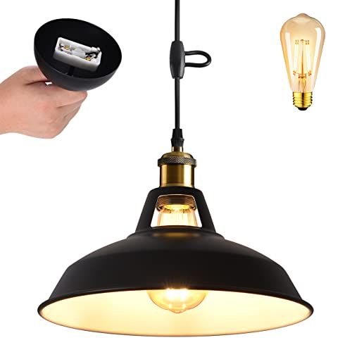 LVWIT ペンダントライト LED電球付き 引掛シーリング用 E26口金 直径27CM アンティーク レトロ コード付き 60cm調節可能 吊り下げ インテリア 天井照明 ダイニング 装飾器具 リビング カフェ 雰囲気 １灯セット 国内発送 9bbaeb74