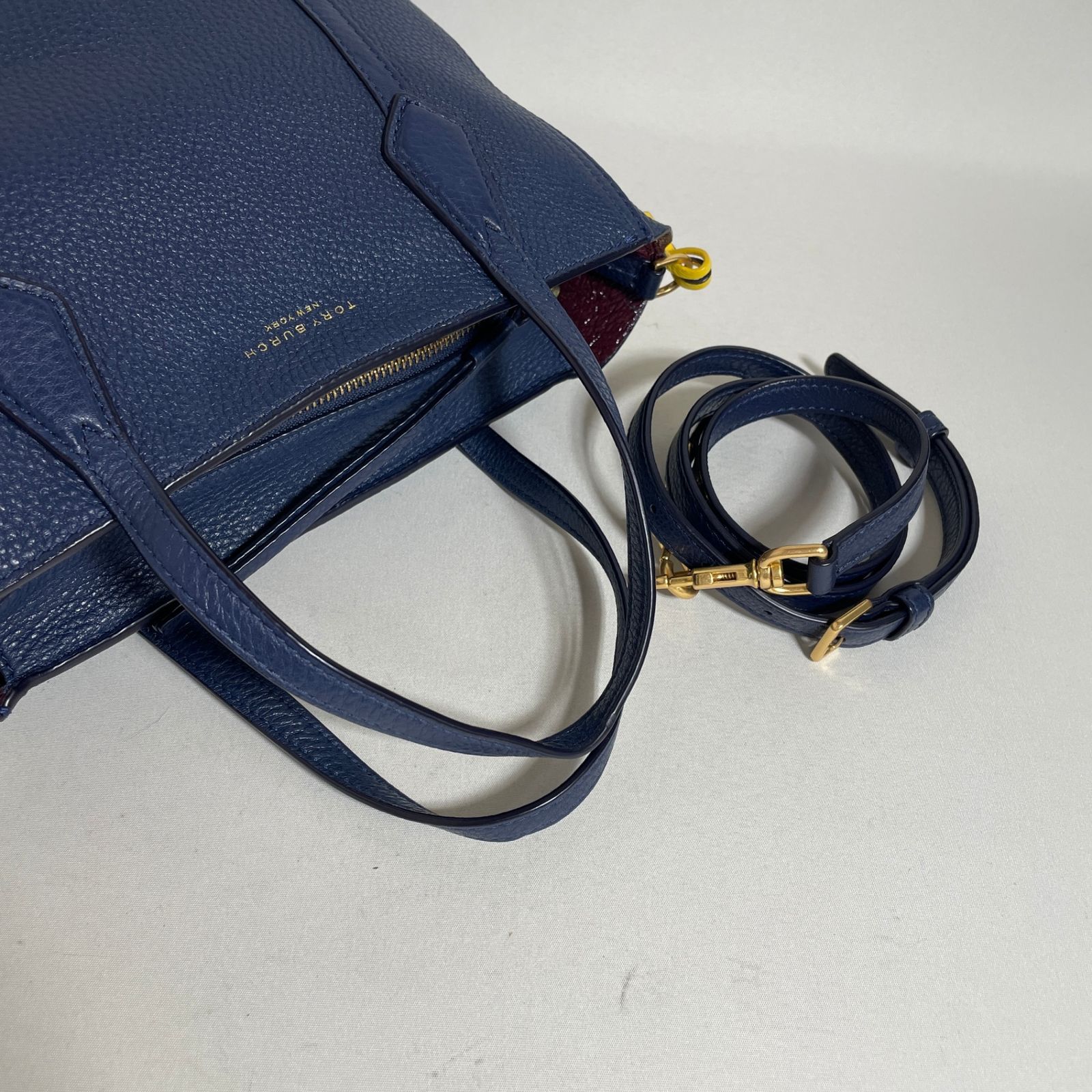 2605-24｜美品｜トリーバーチ 2WAYトートバッグ レザー ネイビー 