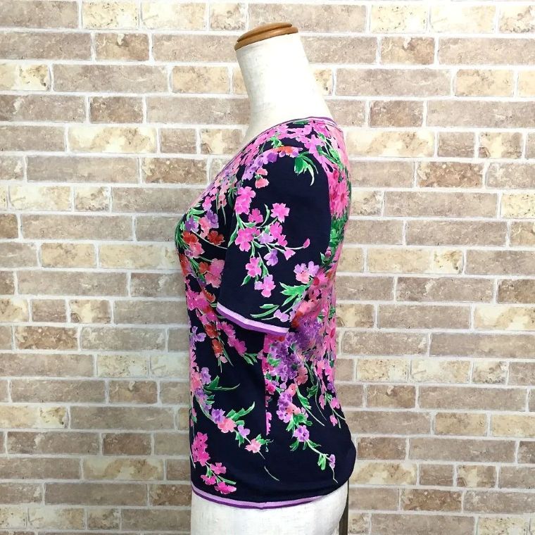 送料込み！ 美品 LEONARD トップス S ネイビー 花柄 コットン 598 