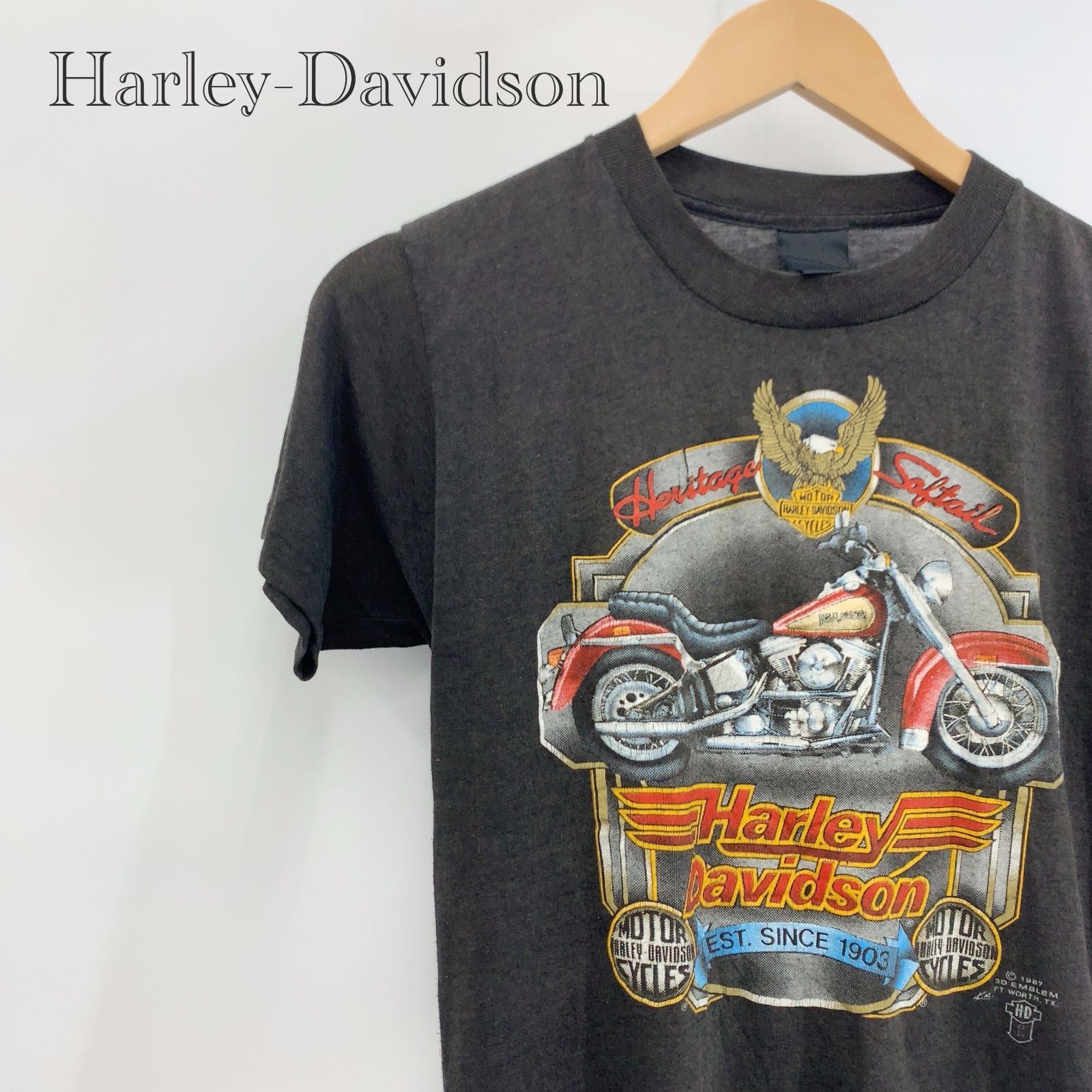 80s Harley-Davidson Tシャツ M相当 ブラック ヴィンテージ メンズ ファッション _201023