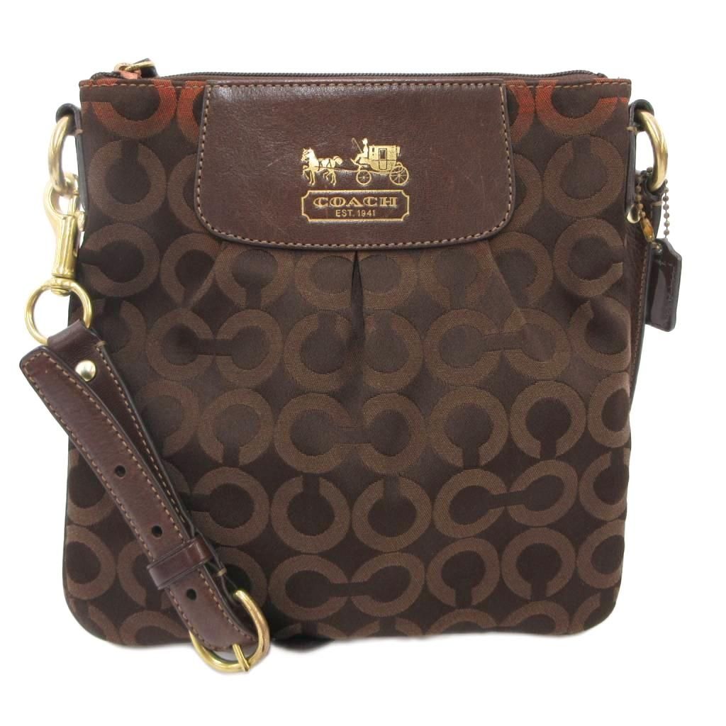 コーチ COACH 41992 ショルダーバッグ オプアート レザー キャンバス 茶 ブラウン /JS ■GY11