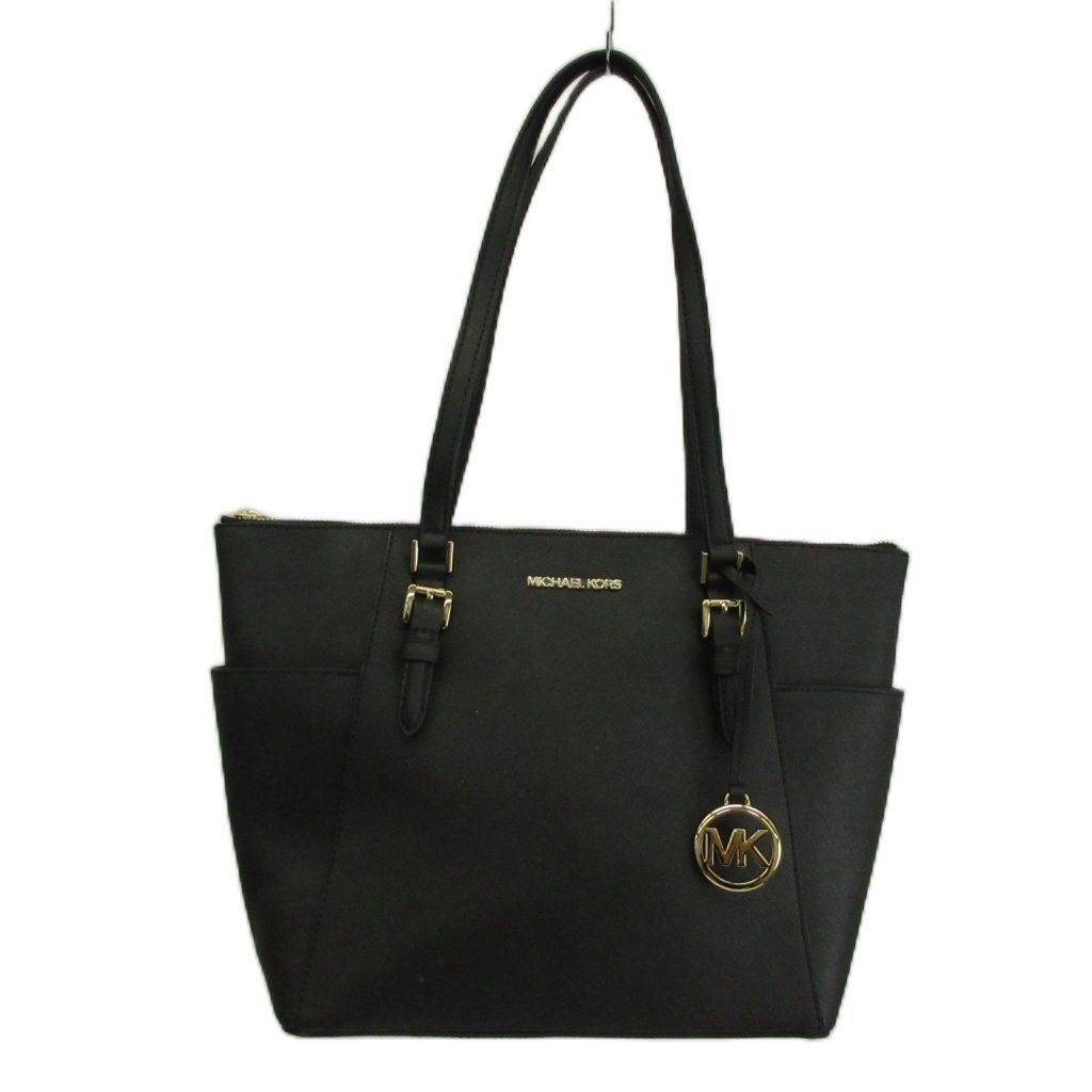 マイケルコース MICHAEL KORS シャーロット CHARLOTTE トートバッグ ショルダー 2WAY レザー ロゴ ゴールド金具 黒 ブラック 35T0GCFT7L /XZ ■GY18