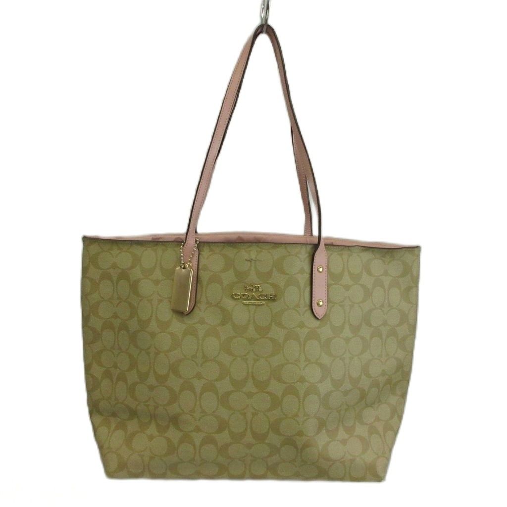 コーチ COACH トートバッグ ワンショルダー PVC レザー シグネチャー ロゴ ゴールド金具 ベージュ ピンク 76636 /XZ ■GY18