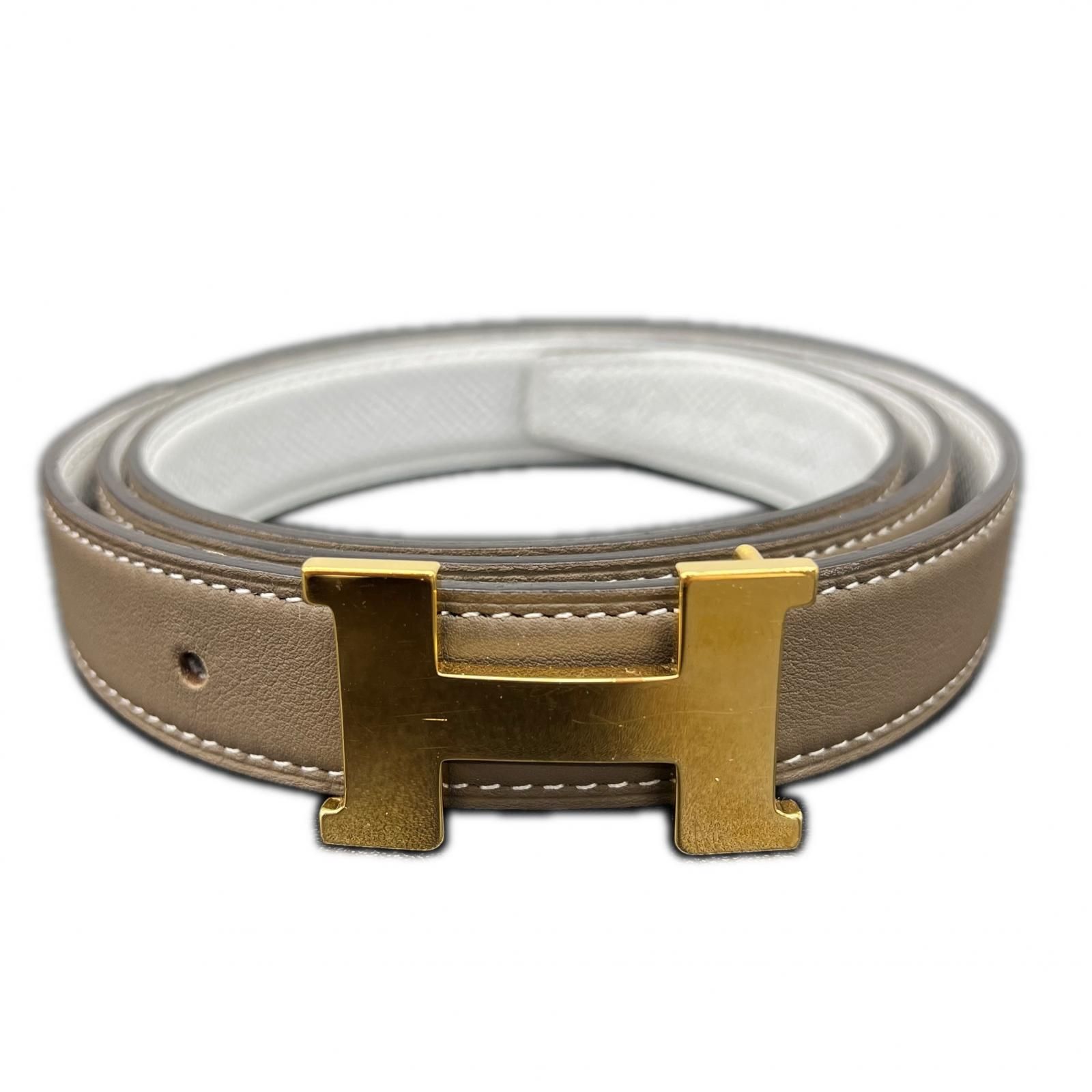 HERMES 極美品 エルメス ミニコンスタンス Hベルト 24mm リバーシブル スイフト エプソン W刻印 2024年 エトゥープ ホワイト ゴールド金具 #85 箱・袋付属 プレゼント ギフト Aランク 中古 鑑定済 エルメスベルト 59,880円