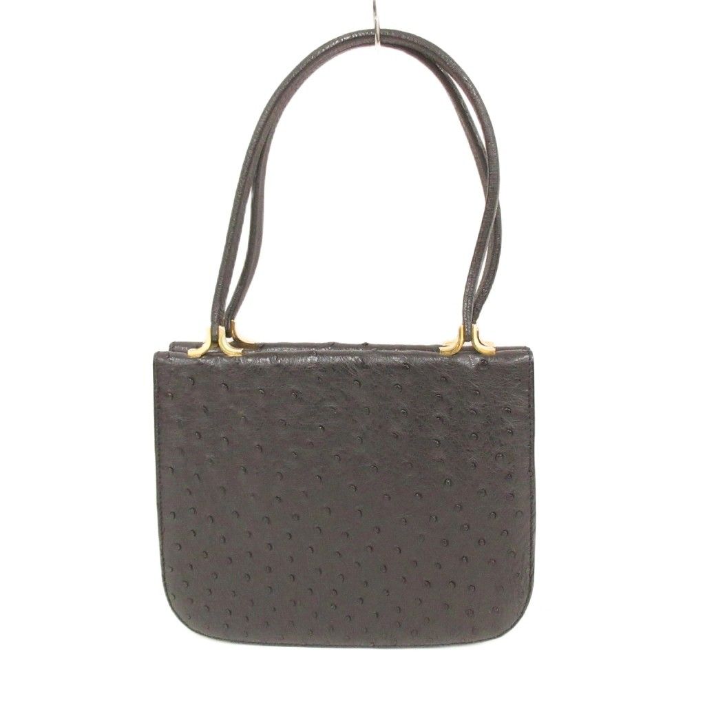 AM PARIS ハンドバッグ オーストリッチレザー 本革 黒 ブラック ゴールドトーン金具 /NU ■GY99
