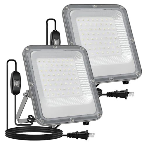 MAGOKORO LED投光器 50W 2セット 6500LM 極薄型 投光器屋外 IP66防水認証100v 3Mスイッチ付電源コード付 灯光器 作業灯 外灯 工事用ライト ledライト 屋外用 野外 防水 看板灯 集魚灯 駐車場用 PSE認 de50bdbb