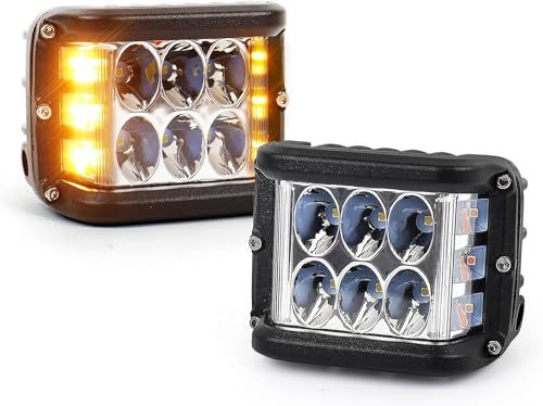 MOVOTOR LED作業灯 アンバー ストロボ 180度超広角 防水 3面発光 4インチledワークライト 12V/24V 自動車 トラック 作業車 重機 船舶 農業機械 兼用 ２個セットts 8f50efb8