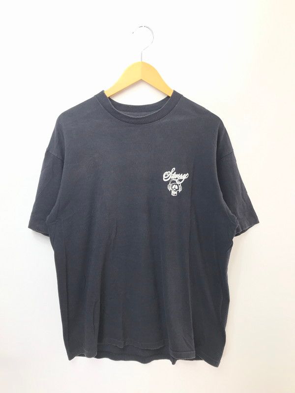 【現状渡し品】 OLD STUSSY オールド ステューシー HEADPHONE SKULL S/S T-SHIRT ヘッドホン スカル Tシャツ 半袖Ｔシャツ 紺タグ 【142-260520-na-14-tagh】