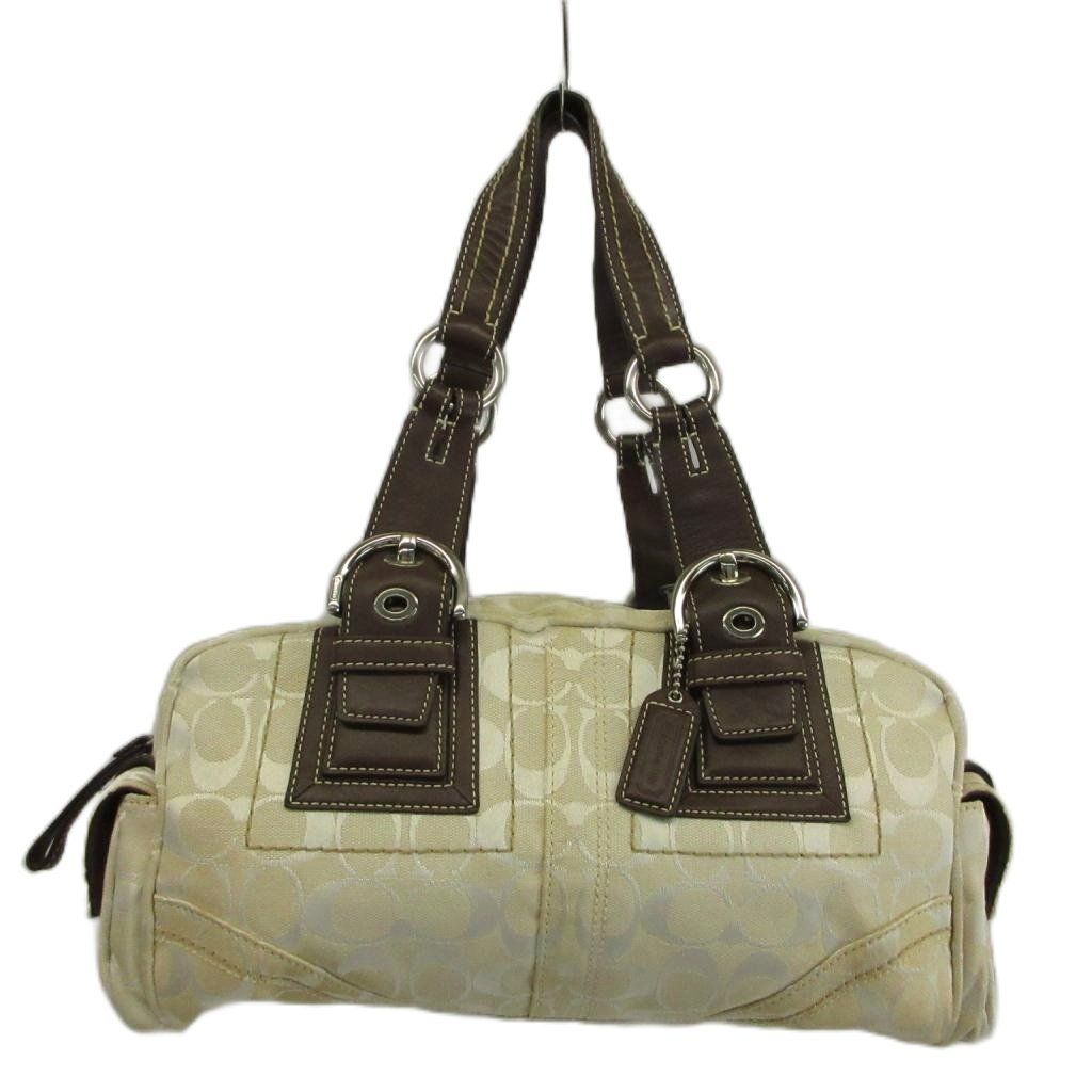 コーチ COACH ハンドバッグ ミニボストン キャンバス レザー シグネチャー アイボリー 茶色 ブラウン 10078 /XZ ■GY18