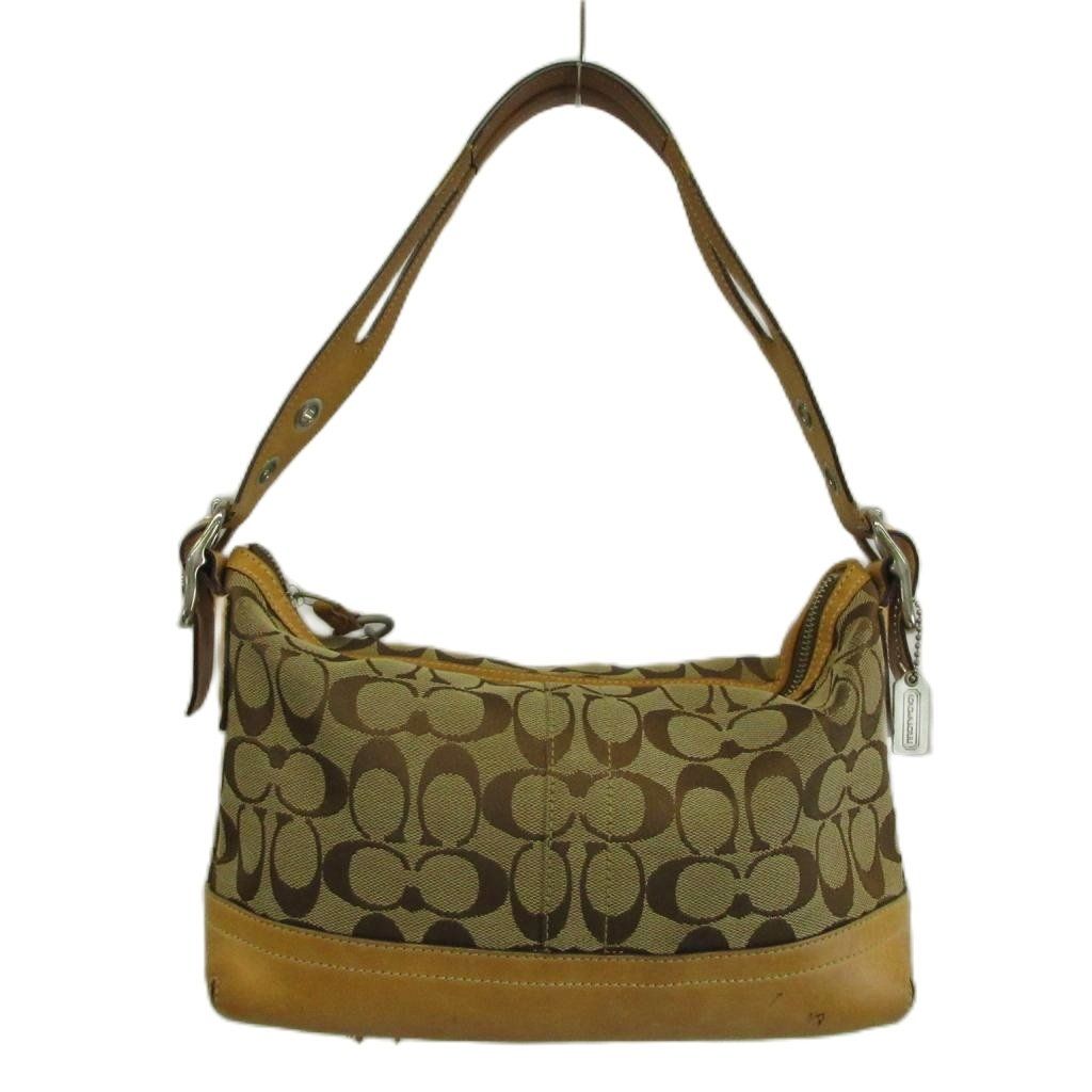 コーチ COACH ハンドバッグ ワンショルダー キャンバス レザー シグネチャー タッセル 茶色 ブラウン 9363 /XZ ■GY18