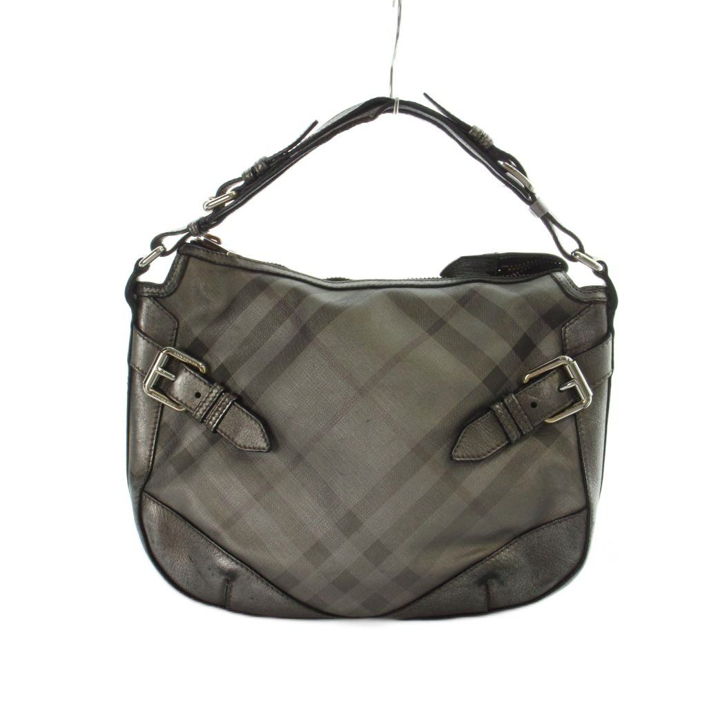 バーバリー BURBERRY ショルダーバッグ トート チェック柄 PVC レザー グレー シルバー色 ■GY18 /MQ