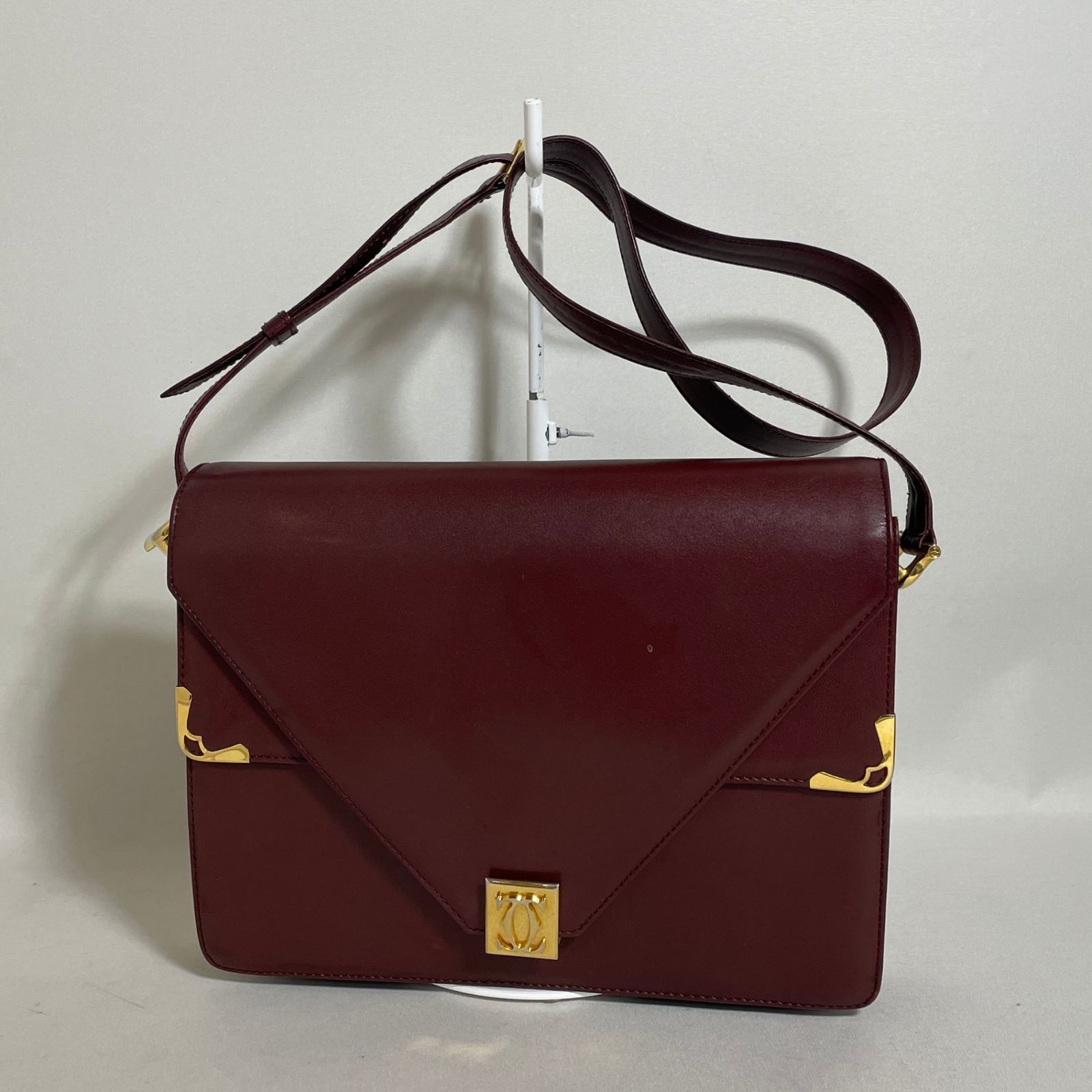 2605-59｜カルティエ ショルダーバッグ レザー ボルドー