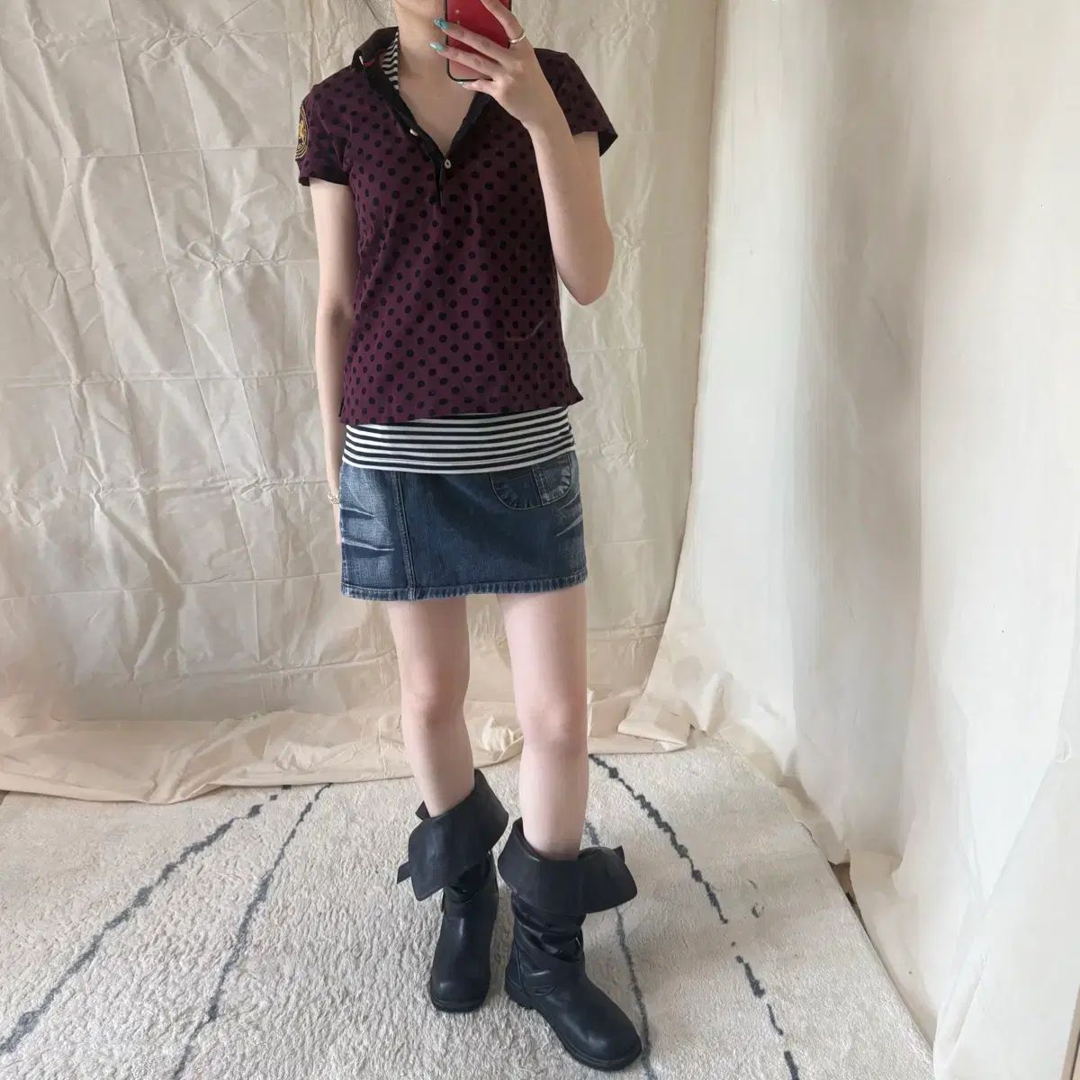 ヴィンテージ ドット 半袖 カラーTシャツ
