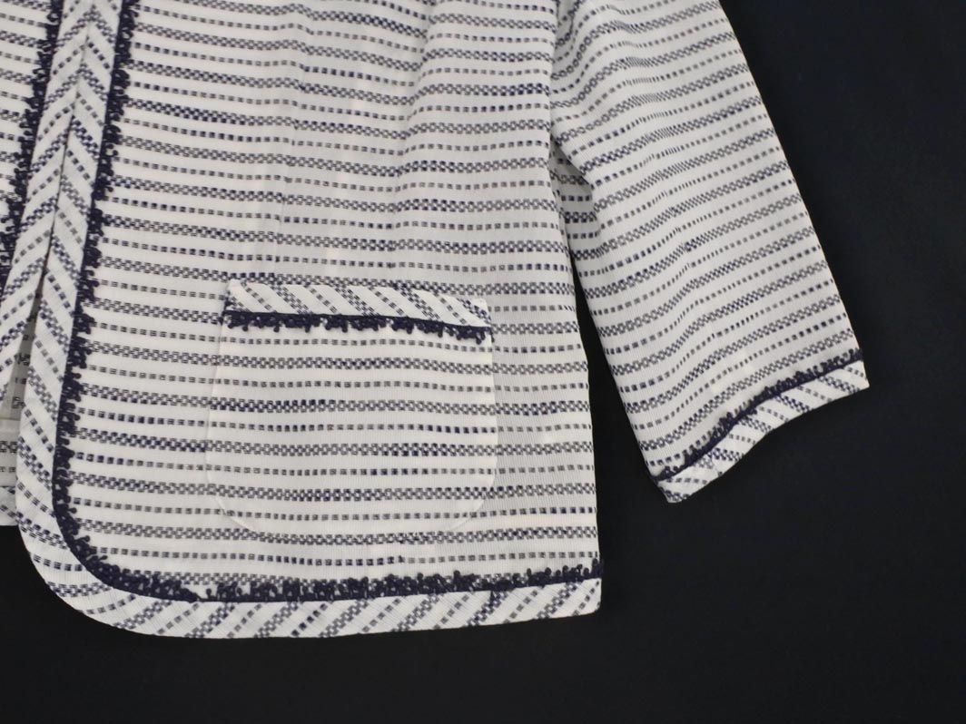 Leilian レリアン ノーカラー ジャケット size13/白x紺