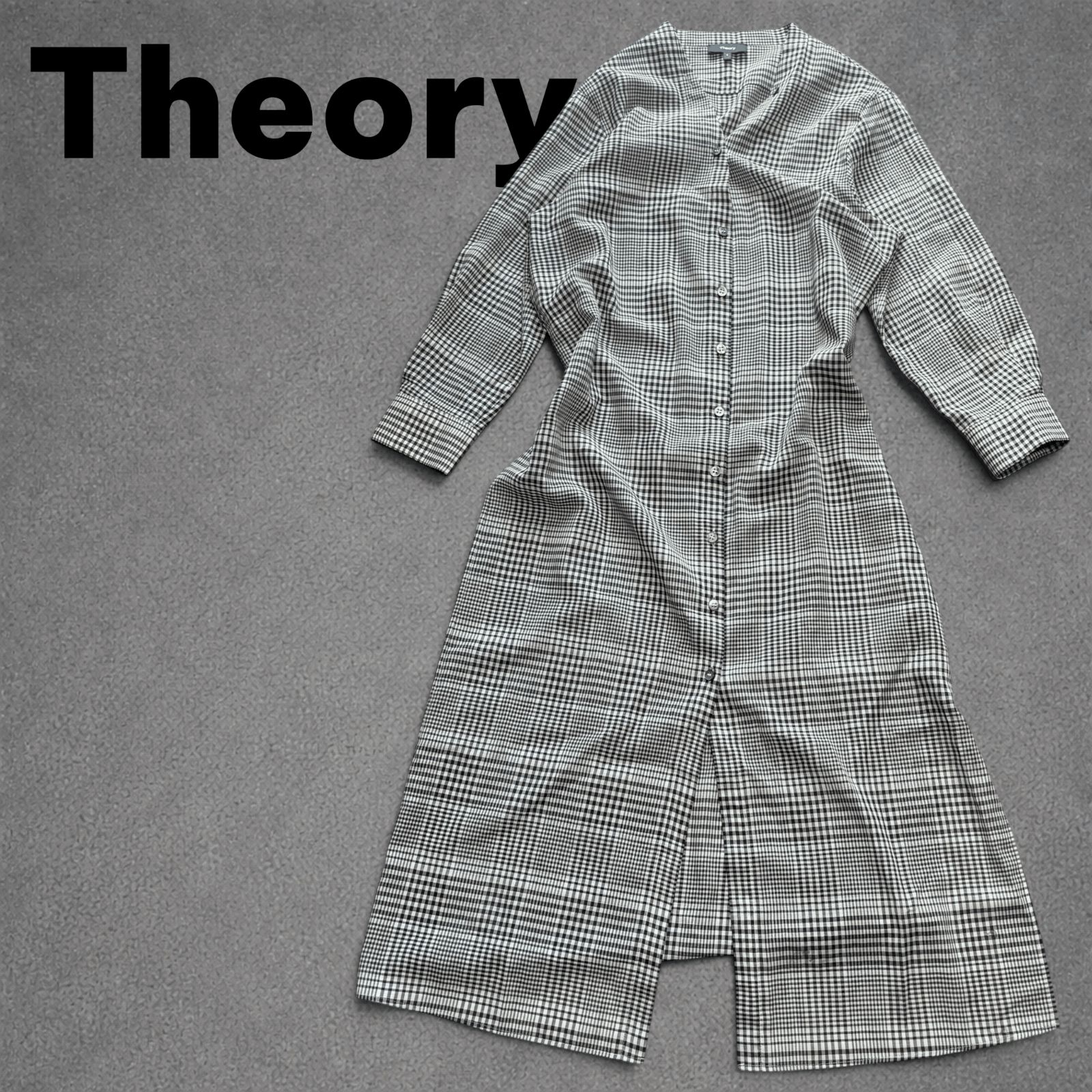 Theory グレンチェック マキシ丈 シャツワンピース ロングワンピース
