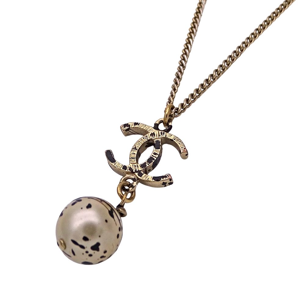 シャネル CHANEL ネックレス レディース ブランド フェイクパール ゴールド ブラック ペイント ココマーク おしゃれ 【中古】
