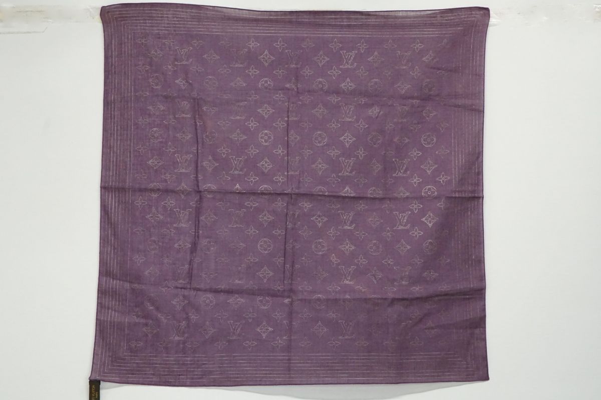 ルイ ヴィトン モノグラム スカーフ ハンカチ LV 総柄 Unisex メンズ コットン 紫 パープル Louis Vuitton 6533k